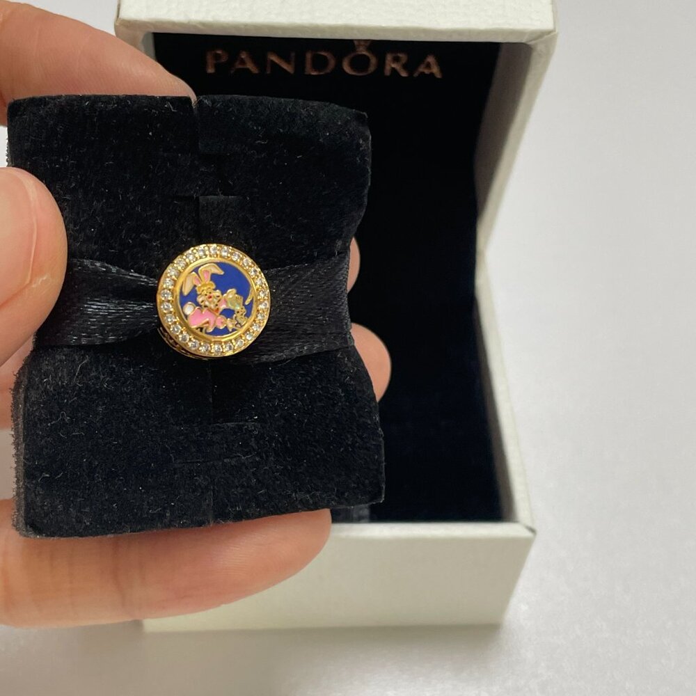 Pandora Disney Parks White Rabbit March Hare Bunny Easter Button Charm 2023